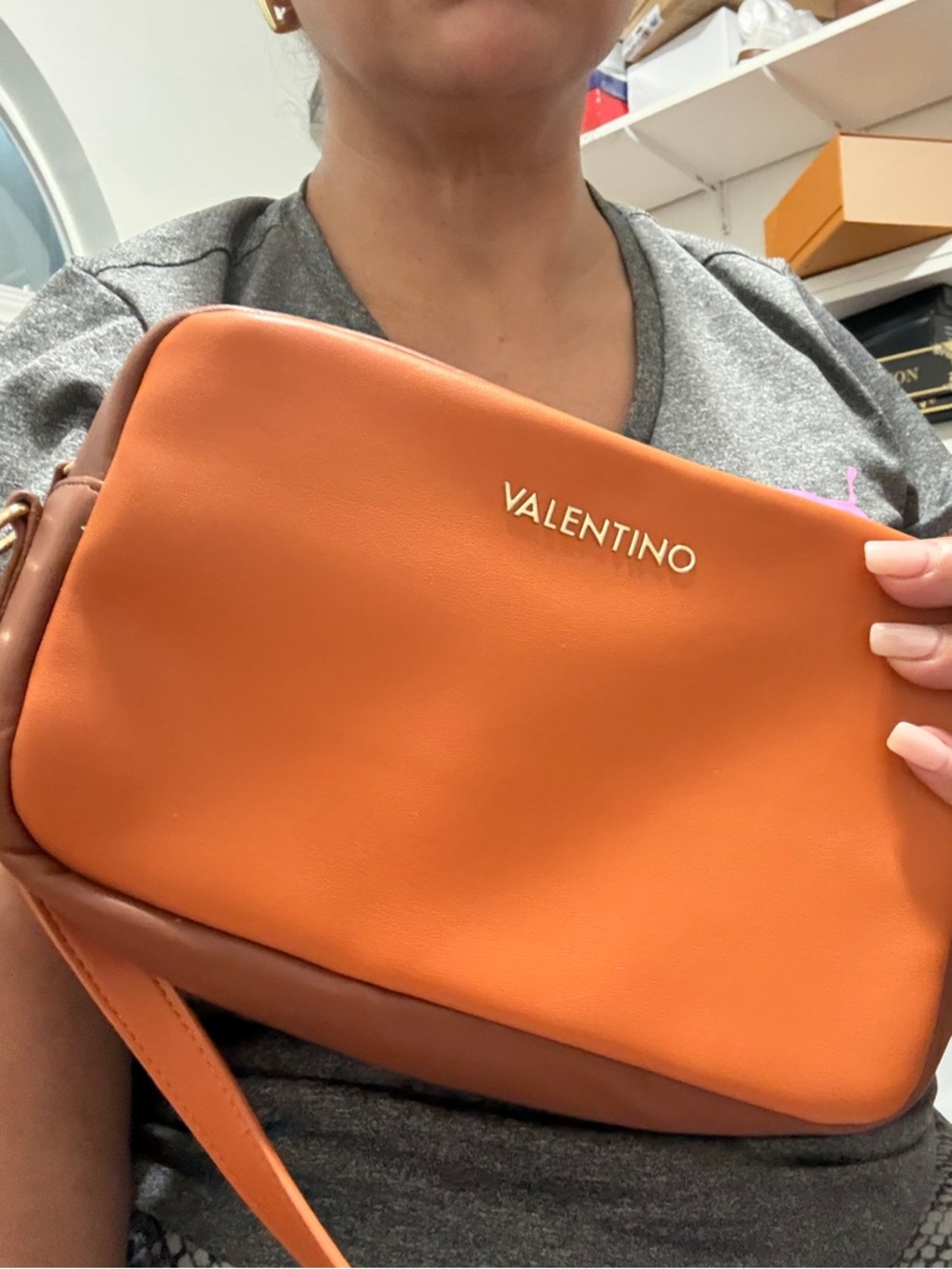 Valentino Orange and Brown Leather Crossbody Bag